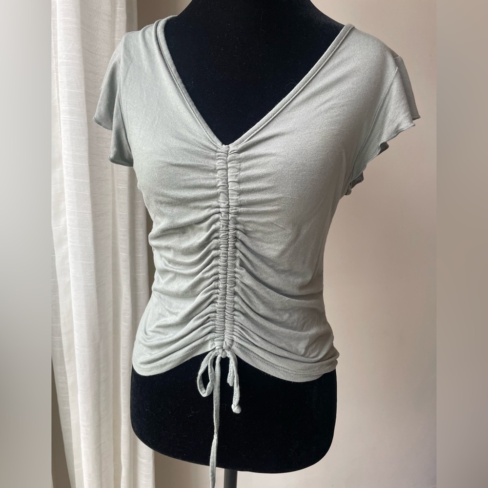 Olivia Rae Sage Green Ruched V-Neck Crop Top